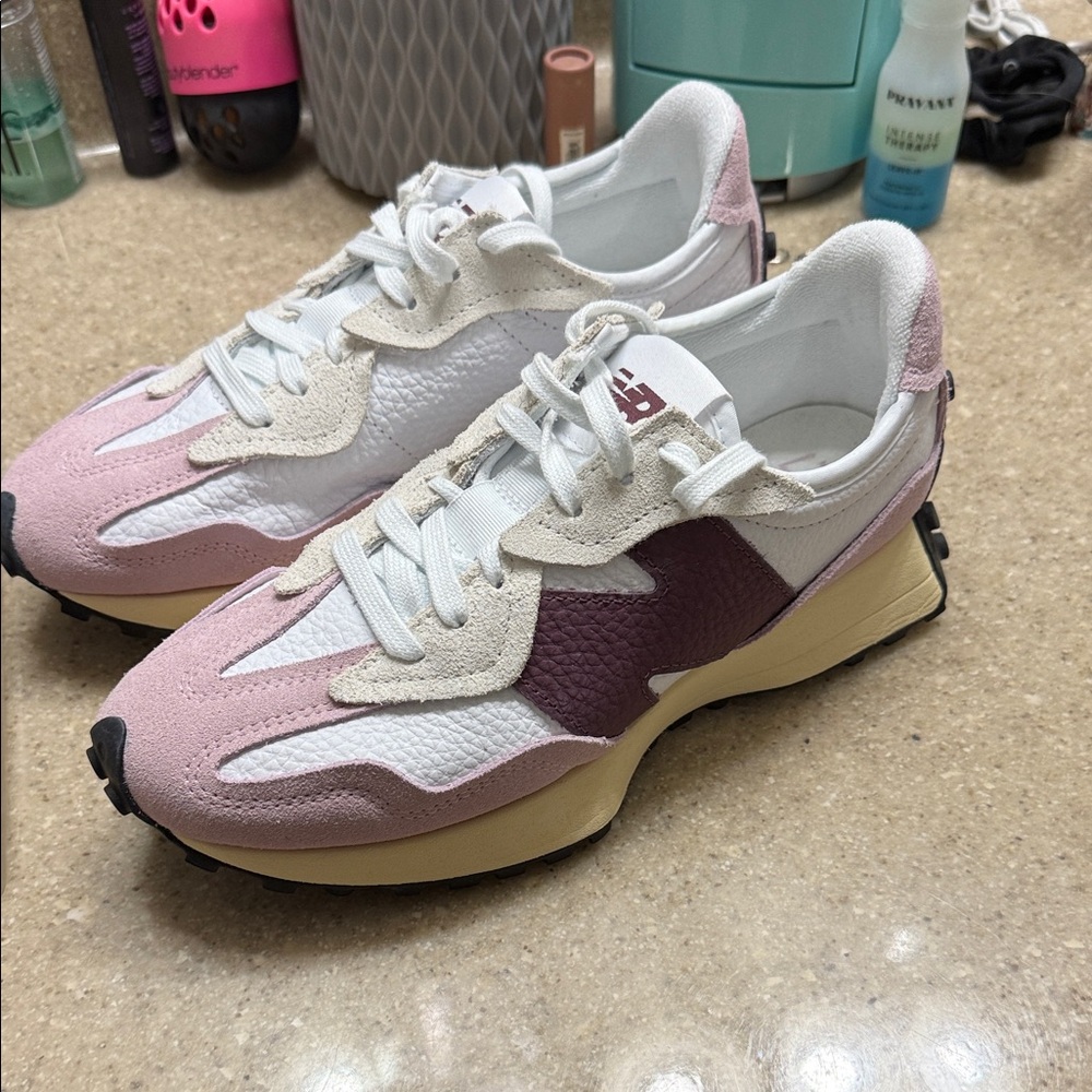 New Balance Women's Pink and Cream Sneakers